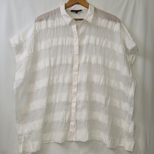 Lafayette 148 New York‎ White Striped Sheer Blouse Women's Size Medium Large